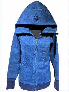 lululemon Blue Scuba Full Zip-Up Hoodie With Navy Trim